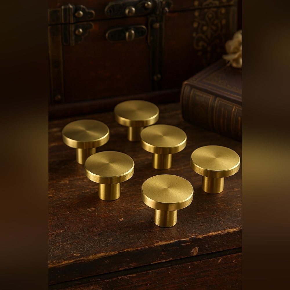 New 6pcs Gold Round Cabinet Knobs